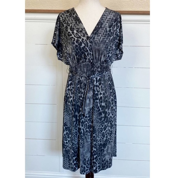 Bisou Bisou Open Back Mixed Animal Print Midi‎ Dress sz 8 - Picture 2 of 9